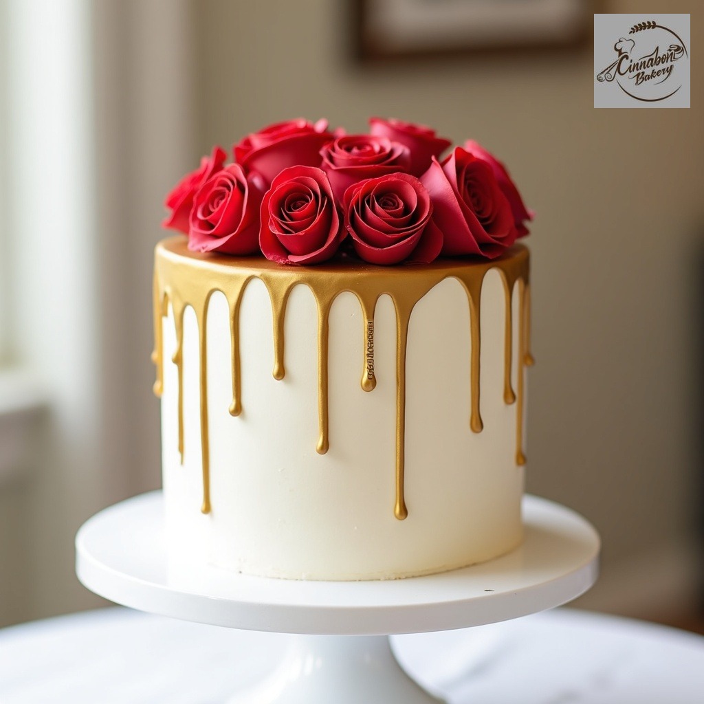 Golden Roses Engagement Drip Cake