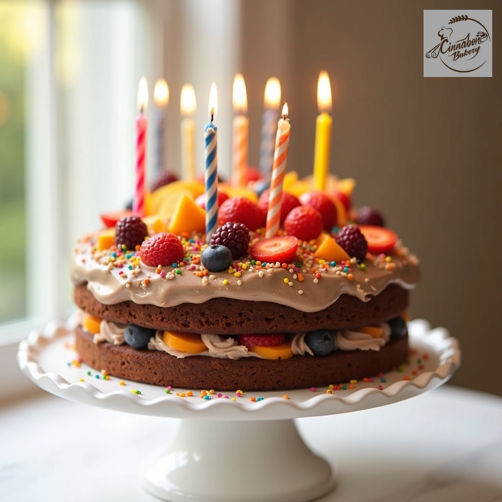 Mocha Cake with Seasonal Fruit Topping