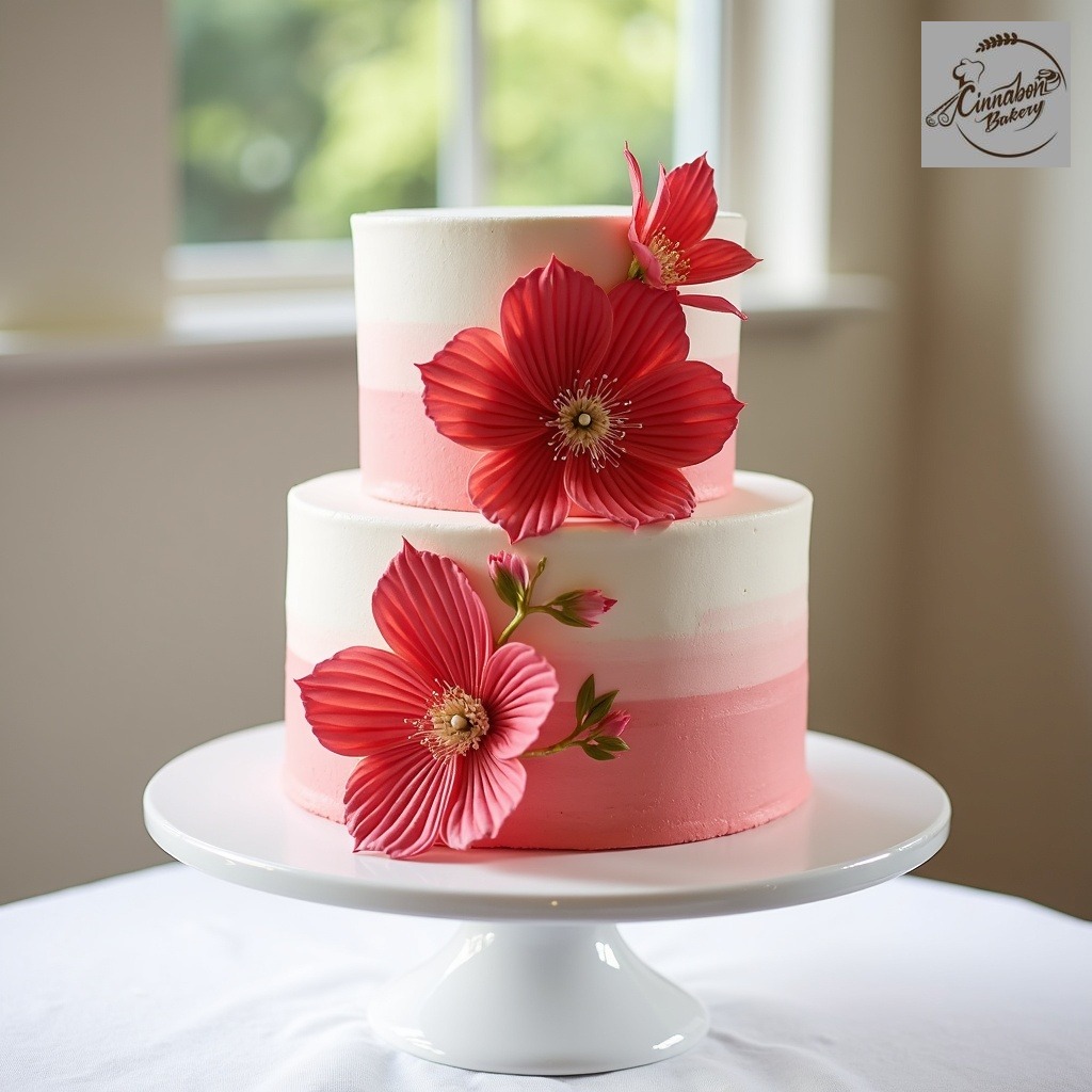 Red Flower Blossom Wedding/ Anniversary Cake
