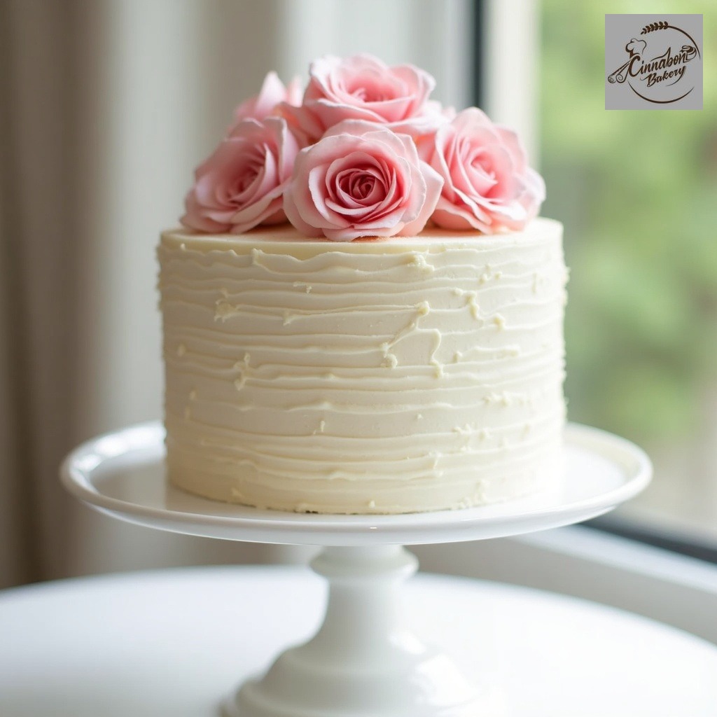 Simple and Elegant Wedding cake with Pink Flowers
