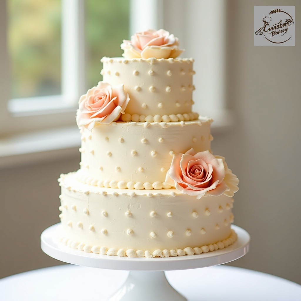 Three Tier Wedding Cake, Adorned with Roses