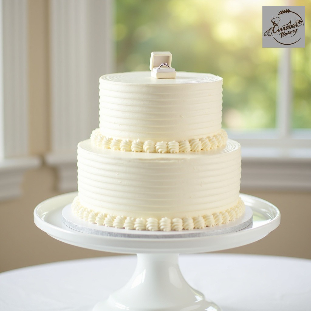 Two Tier Classic White Wedding Cake with Ring Box