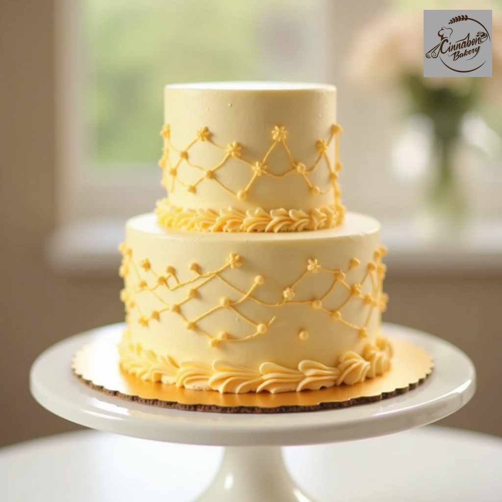 Two Tier Golden Theme Engagement Cake