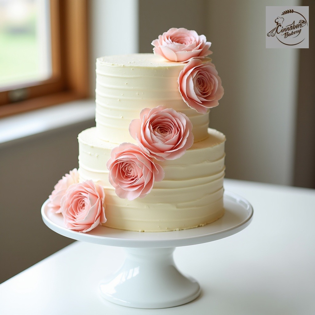 Two Tier Peony Wedding Cake